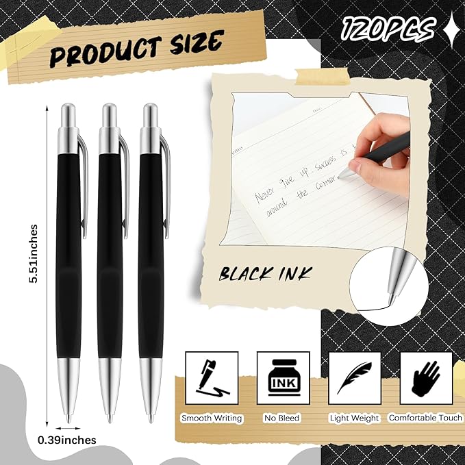 120 Pack Ballpoint Pens Bulk Retractable Gel Ink Pens Back to School Supplies 0.7mm Medium Point Black Ink Smooth Writing for School Office Journal Teacher Student Gifts(Black)-DeskLoop Office