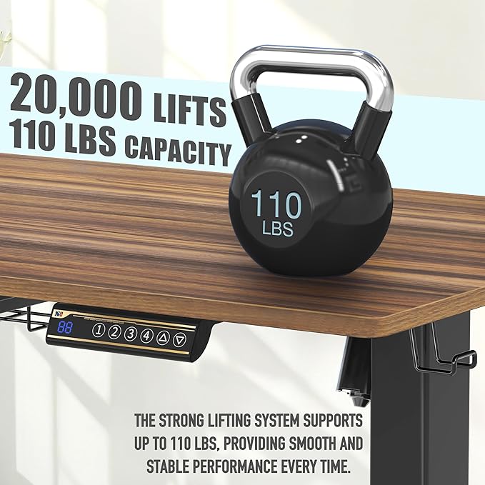 SHW 40-Inch Electric Height Adjustable Standing Desk with Drawer, Memory Preset and Cable Management Tray, Walnut-DeskLoop Office