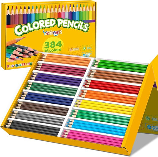 384 Count Colored Pencils Bulk, 16 Assorted Colors, Pre-sharpened Coloring Pencils Set for Kids and Adult, Teachers Essential Classroom Prizes, Back to School Supplies-DeskLoop Office