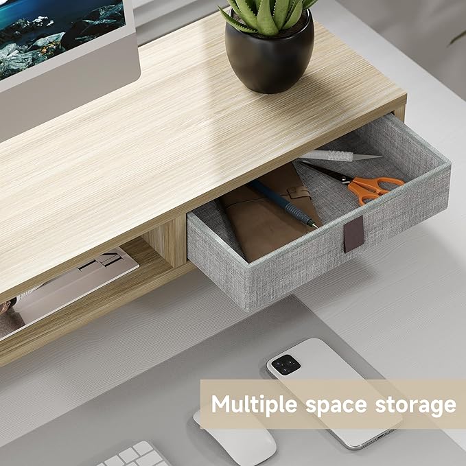 Fenge Monitor Stand, Dual Monitor Stand with 2 Drawers, Monitor Riser for 2 Monitors, Adjustable Height Computer Stand, Office Monitor Stands for Desk, Laptop, PC, TV, Printer-DeskLoop Office