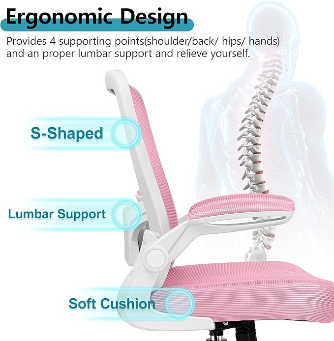 FelixKing Office Chair, Ergonomic Desk Chair Breathable Mesh Chairs with Adjustable High Back Lumbar Support Flip-up Armrests, Executive Swivel Comfy Task Computer Chairs for Home Office Pink-DeskLoop Office