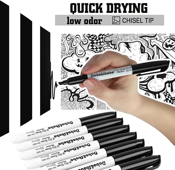 Dabo&Shobo Dry Erase Markers Bulk, 120 Count Black Whiteboard Markers, Low Odor Dry Erase Markers, Chisel Tip, Suitable for School, Office, or Home-DeskLoop Office