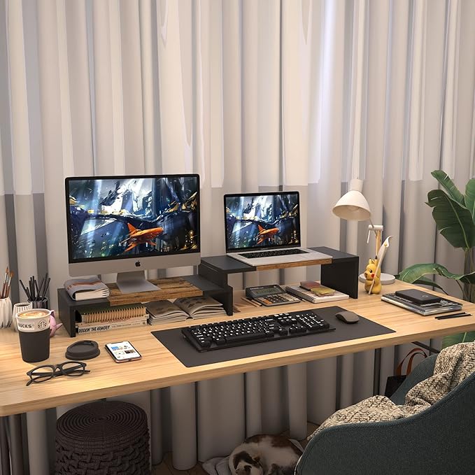 WESTREE Dual Monitor Stand - Riser 2 Shelf Computer with Adjustable Length and Angle, Stands for Monitors, Desktop Organizer PC, Computer, Laptop-DeskLoop Office