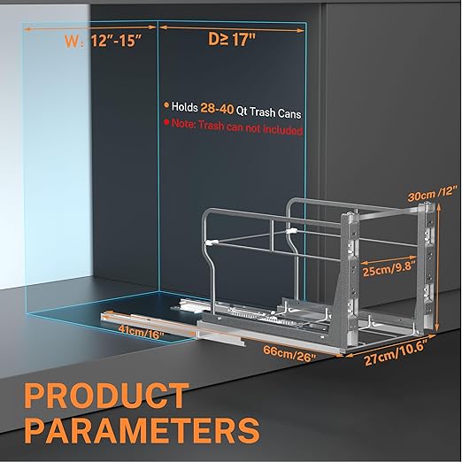 YJHome Pull Out Trash Can Under Cabinet with Soft-Close Slides, Garbage Can Not Included, Cabinet Trash Can Pull Out Kit with Door Mounting Kit, Requires Minimum Cabinets Opening 12" W X 18" D-DeskLoop Office