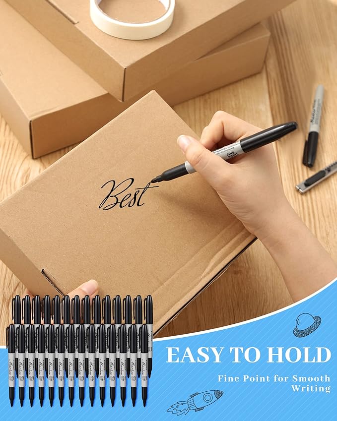 Thenshop 100 Pack Permanent Markers Bulk Black Permanent Marker Set Fine Point Pens Work on Wood, Metal, Stone, Glass-DeskLoop Office