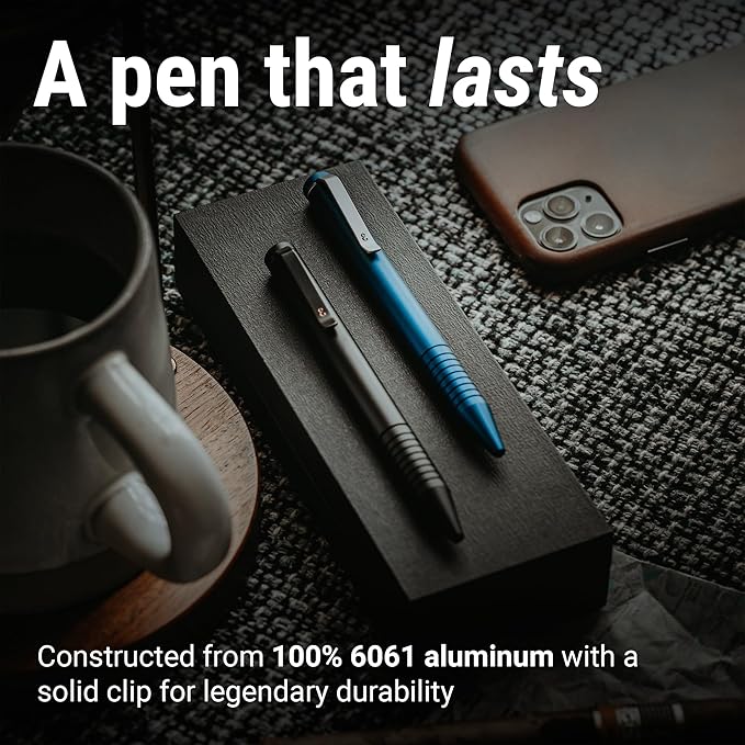 Everyman Grafton Mini Twist Refillable 0.7mm Ball Point Pen Black | Sleek Anodized Aluminum Pocket Pen with Grooved Grip | Smooth Writing EDC Ink Pen for Office, Travel, Work & Gifting-DeskLoop Office