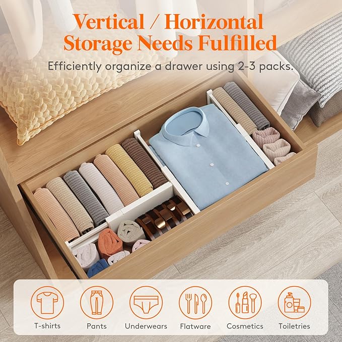 Lifewit 16 Pack Drawer Dividers 4" High, 11-17" Adjustable Drawer Organizers for Clothes, Expandable Dresser Separators in Bedroom/Bathroom/Kitchen/Fridge/Office Organization and Storage, Beige-DeskLoop Office