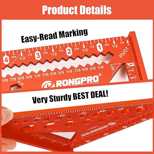 6-in-1 Carpenter Square 7 inch, Aluminum Rafter Square, Multi-Purpose Carpenter Tools : Wrench, Square, Protractor, Ruler, Marking Gauge, Drill Gauge, Includes 2pcs Carpentry Pencil (Champange)