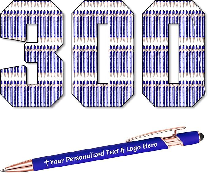 STREADVE 300 Personalized Custom Pens Engraved Writing Pen with Name Logo, Customized Promotional Items Stylus Pen Gifts for Men Women Realtor Nurse Wedding Business, Blue-DeskLoop Office