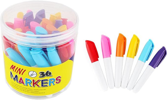 SKKSTATIONERY 36-Pcs Mini Markers, Assorted Colors, Mini Colored Permanent Markers, Marker Pens 3.5'', Markers-DeskLoop Office