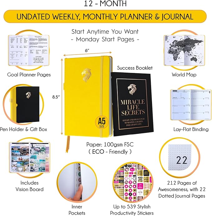 Life Planner - Undated Daily, Weekly & Monthly Planner with Budget Section | A 12 Month Journey to Increase Productivity & Happiness | Life Organizer & Gratitude Journal - Horizontal Format-DeskLoop Office