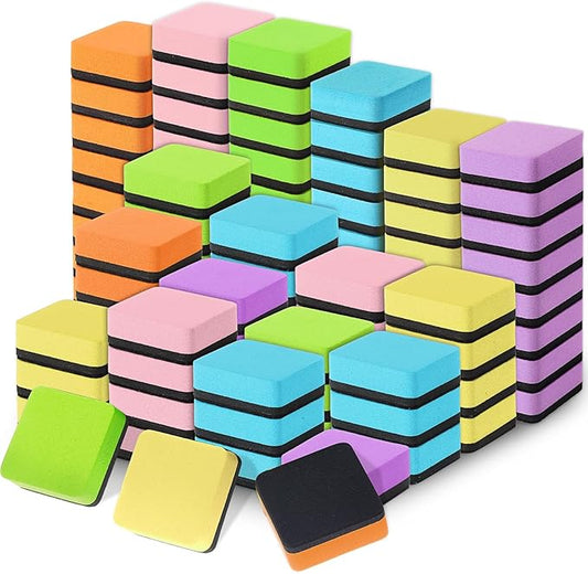 TaoBary 96 Pack Mini Dry Erase Erasers Bulk Magnetic Whiteboard Dry Erasers Classroom Supplies Whiteboard Chalkboard Cleaner for Teacher School Office, 1.97 x 1.97 Inch (Macaron Color)-DeskLoop Office