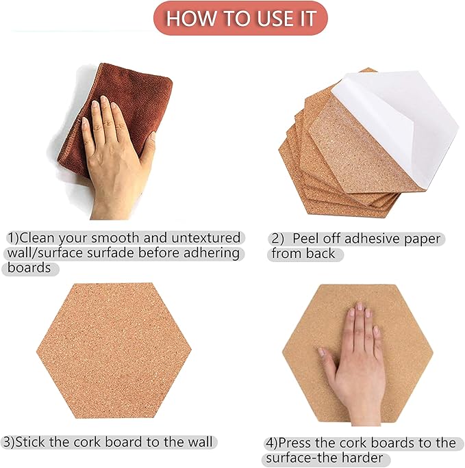 SUNGIFT Hexagon Cork Board Tiles Self Adhesive 6 Pack - 1/2" Thick Corkboards for Wall 12" x 10.2" Memo Boards Pin Board Decorative Bulletin Board for Office Home Kitchen - 50 Multi-Color Push Pins-DeskLoop Office