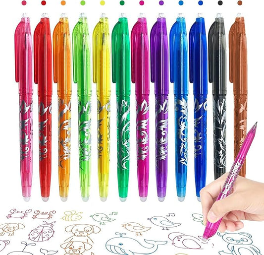 Erasable Pens 12 Pack 0.5mm Ballpoint Quick Dry Liquid Ink Gel Pens Erasable Multicolor Stationery Office Supplies Comfortable Grip Smooth Writing Great for Work School Creation Children's Gift-DeskLoop Office
