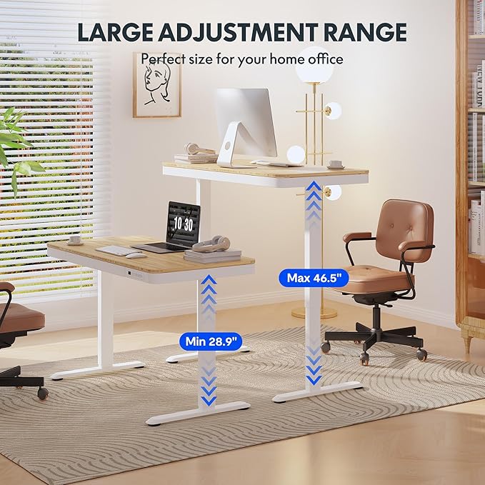 FLEXISPOT Comhar Electric Standing Desk with Drawer Desktop & Adjustable Frame w/USB Charge Ports (Bamboo Texture/White, Wood)-DeskLoop Office