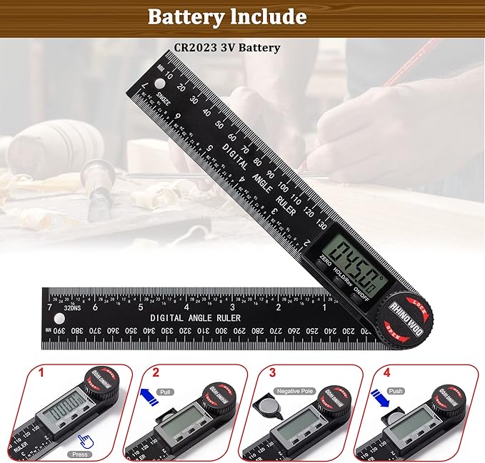 Digital Angle Finder Protractor, Angle Finder Ruler with 7inch/200mm, Angle Measuring Tool for Woodworking/Carpenter/Construction/DIY Measurement(2 Batteries Included) (Enhanced ABS)-DeskLoop Office