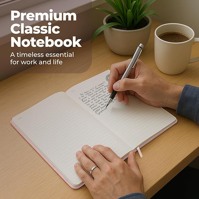 Lined Leather Bound Journal Notebook, A5 Hardcover - Pink 5.8x8.3" - Thick 300 Pages College Ruled Paper Journals for Men and Women - Personal and Professional Note Book for Writing & Journaling-DeskLoop Office