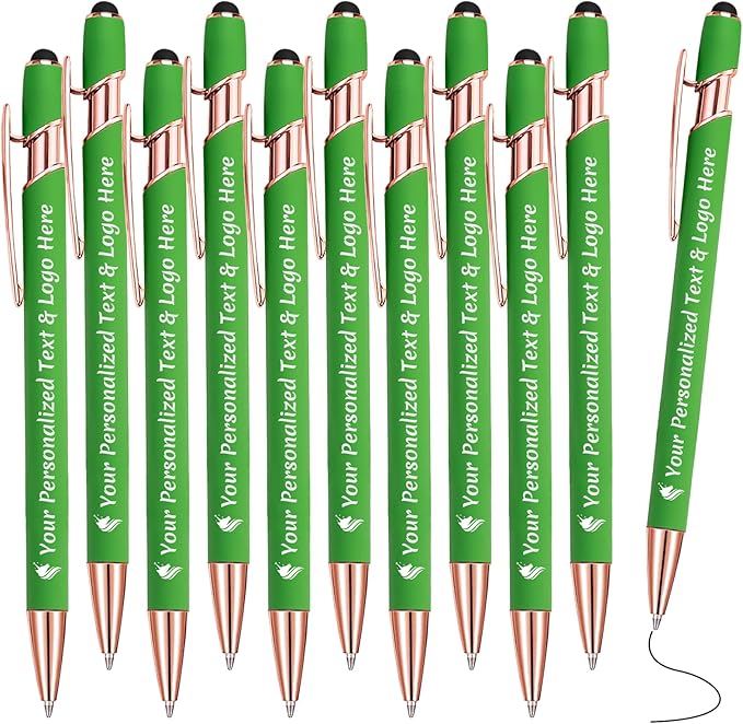 STREADVE Personalized Custom Pens 10 Engraved Writing Pen with Name Logo, Customized Promotional Items Stylus Pen Gifts for Men Women Realtor Nurse Wedding Business, Green-DeskLoop Office