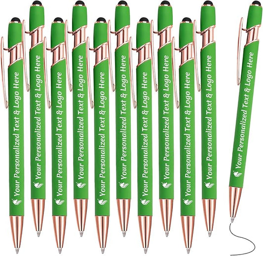 STREADVE Personalized Custom Pens 10 Engraved Writing Pen with Name Logo, Customized Promotional Items Stylus Pen Gifts for Men Women Realtor Nurse Wedding Business, Green-DeskLoop Office