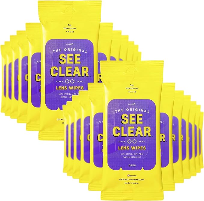 See Clear Original Lens Cleaning Wipes - Pre-Moistened Eyeglass & Screen Cleaning Cloth Towelettes - Streak Free, Scratch Free Lens & Electronic Screen Cleaner - 24 Resealable Packs of 16-DeskLoop Office