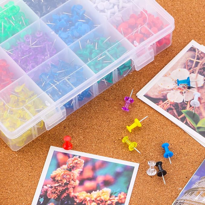 Yalis Push Pins Color Thumb Tacks 600-Count Standard Pins Steel Point and Colored Plastic Head, 12 Assorted Colors-DeskLoop Office