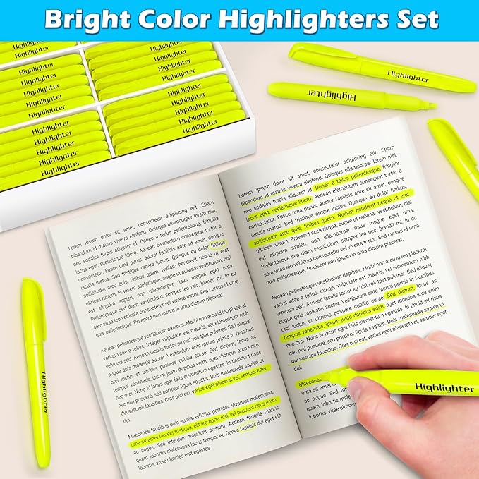 Duchong 108 Yellow Highlighters, Chisel Tip Dry-Quickly Bluk Highlighter Markers, Highlighter Bright Colors for Adult Kids, Office Classroom Must Have, School Supplies for Teachers-DeskLoop Office