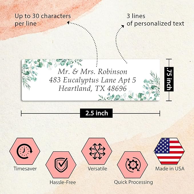 Personalized Return Address Labels Greenery - High Gloss Custom Mailing Labels on Sheets - Self-Adhesive Return Stickers for Envelopes with Crisp Printing Design (50-1000)-DeskLoop Office