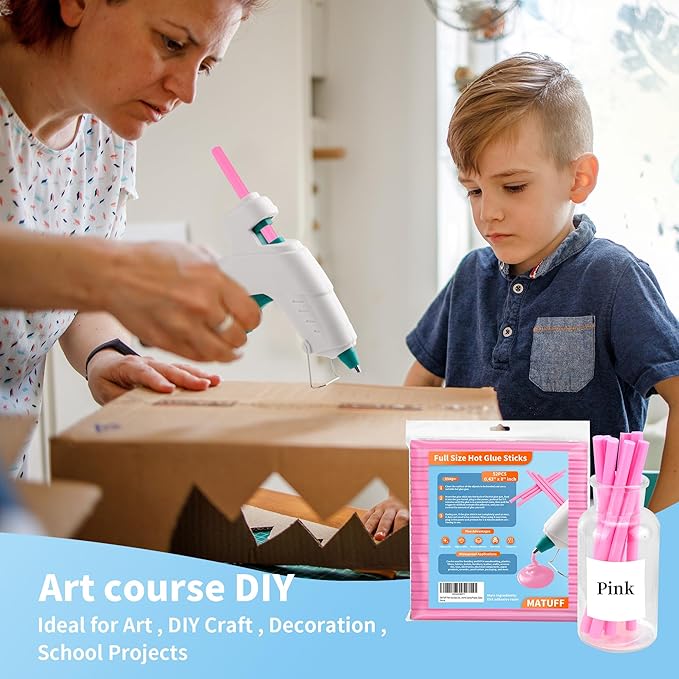 MATUFF Pink hot Glue Sticks Full Size 0.43” Dia x 8” Long, 52 pcs Hot melt Adhesive Glue Sticks, All-Purpose Colored Glue Gun Sticks for Christmas Decoration Crafts Arts School Home Repair Bonding-DeskLoop Office