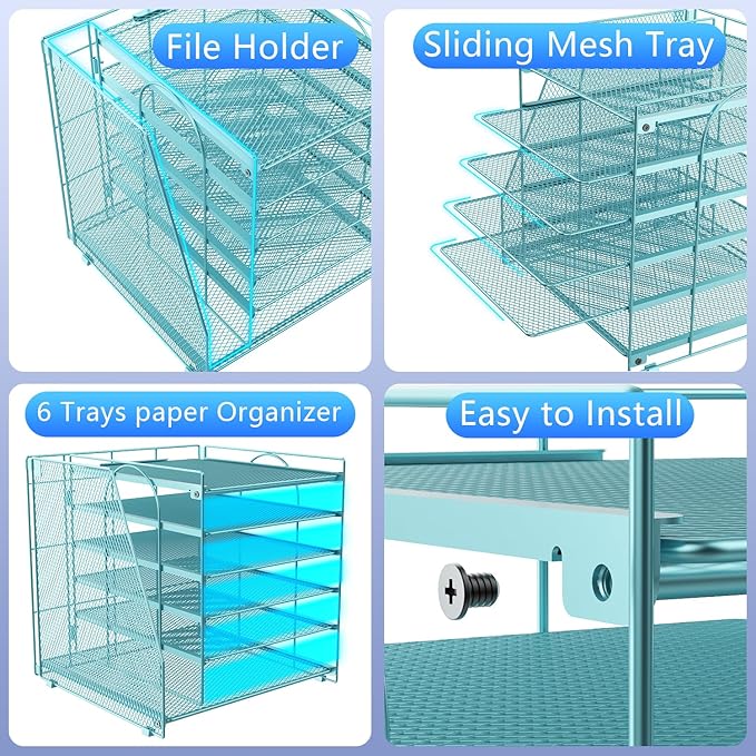 gianotter Desk Organizers and Accessories, 6-Tier Paper Organizer with File Holder, Document Organizer, Office Decor, Home Office Essentials (Blue)-DeskLoop Office