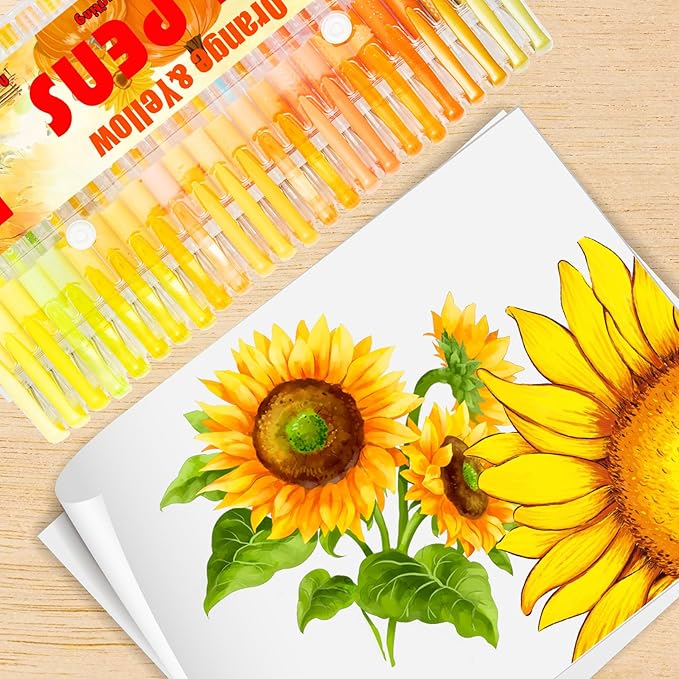 Orange Yellow Gel Pens for Coloring Book,72 Color Gel Pens Set including 24 Color Gel Pen with 48 Refills,40% More Ink Colored Gel Pens for Drawing, Doodling, Scrapbook, Journaling-DeskLoop Office