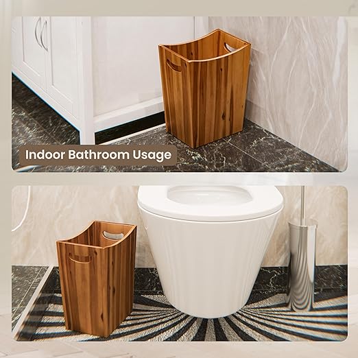 2 Gallon Acacia Wooden Bin, Wastebasket – Small Trash Can, Decorative Bathroom Trash Can, Waste Basket for Bedroom, Office Garbage Can, Wood Bathroom Accessories, Boho Bedroom Decor-DeskLoop Office