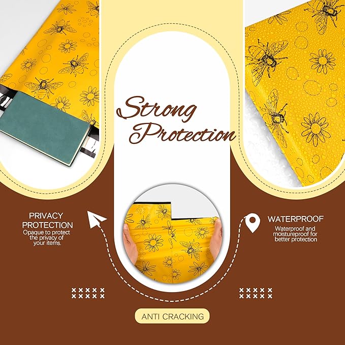 Bees Poly Mailer 6x9 Inch 100 Pcs, Waterproof Shipping Bags for Clothing, Tear-Resistant Mailier Bags, Strong Mailing Bags with Self-Seal-DeskLoop Office