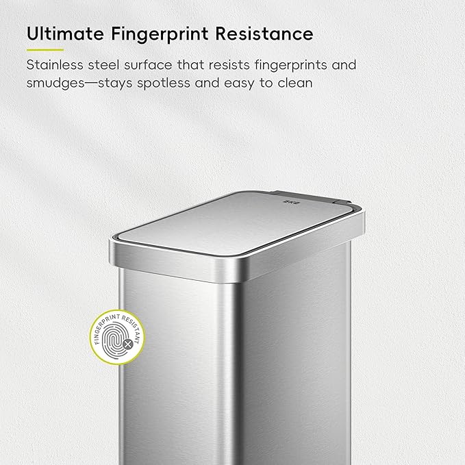 EKO Hudson Slim 50L / 13.2 Gallon Kitchen Trash Can with Lid, Stainless Steel Step Garbage Can for Kitchen or Home, Space-Saving Garbage Can with Soft Close Lid, Stay-Open, Liner Ring, Handle-DeskLoop Office