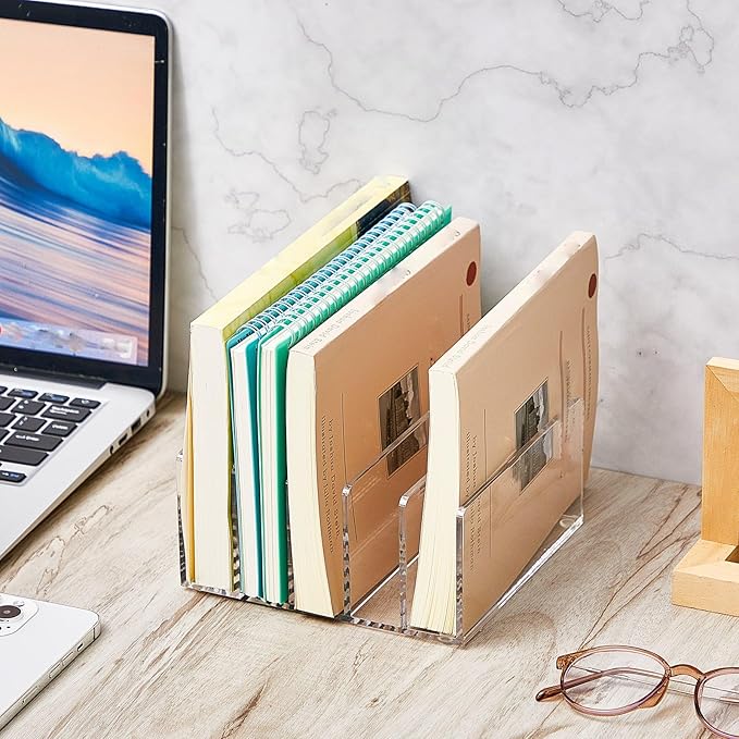 Geyoga 2 Pcs Acrylic File Holder Clear Mail Folder Organizer 5 Sections Multifunction Desktop Storage Letter Sorter Envelope Vertical Dividers for Office, Home, Desk Organization-DeskLoop Office