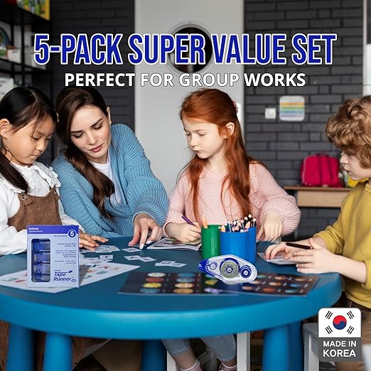 TAPE RUNNER - Double Sided Adhesive with Dispenser Roller Included - Acid Free, Sticky, Clear & Transparent - Ideal for Scrapbooking, Crafts & More - Mini (197 inches per Cartridge), 5 Cartridges-DeskLoop Office