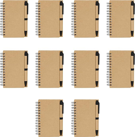Mini Spiral Notebooks with Black Ink Pens Set of 10, Bulk Pack - Perfect for School, Office, Business, Home - Black-DeskLoop Office
