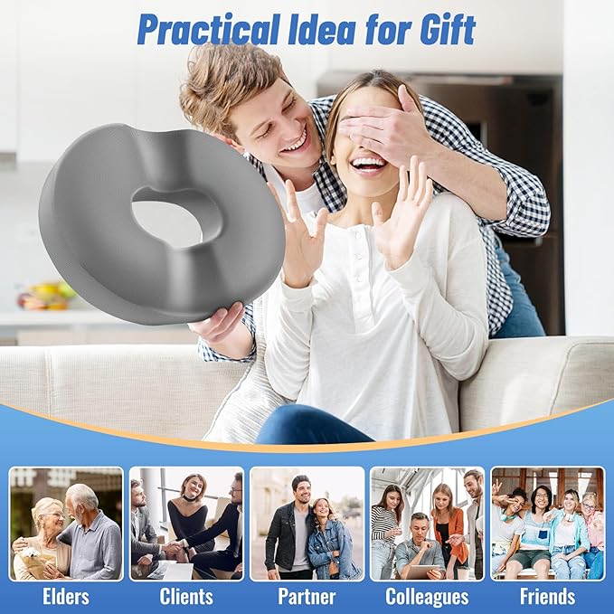 CloudBliss Donut Pillow Seat Cushion Chair Pad for Tailbone Pain Relief and Hemorrhoids, Memory Foam Seat Chair Cushion for Men and Women for Home & Office, (Light Grey)-DeskLoop Office