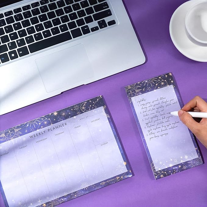 Undated Weekly Planner Notepad 10x7 To Do List Note Pad 52 Weekly Desk Planner Calendar Tear Off Daily Planning Pad for Work,School,Home,Ofiice Supplies, Matching Notepad,Purple-DeskLoop Office