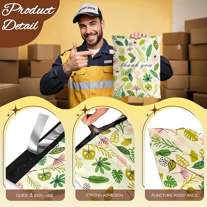 Leafs Poly Mailer 10x13 Inch 25 Pcs, Waterproof Shipping Bags for Clothing, Tear-Resistant Mailier Bags, Strong Mailing Bags with Self-Seal-DeskLoop Office
