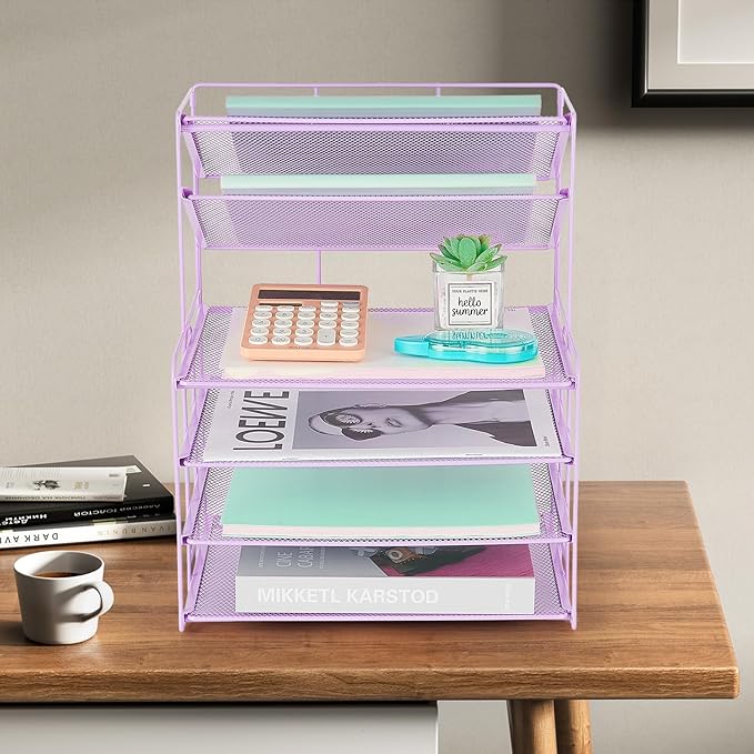 6-Tier Letter Tray Paper Organizer, Desk Organizers and Accessories, Desktop File Organizer, Office Desk Accessories for Office Supplies(Purple)-DeskLoop Office