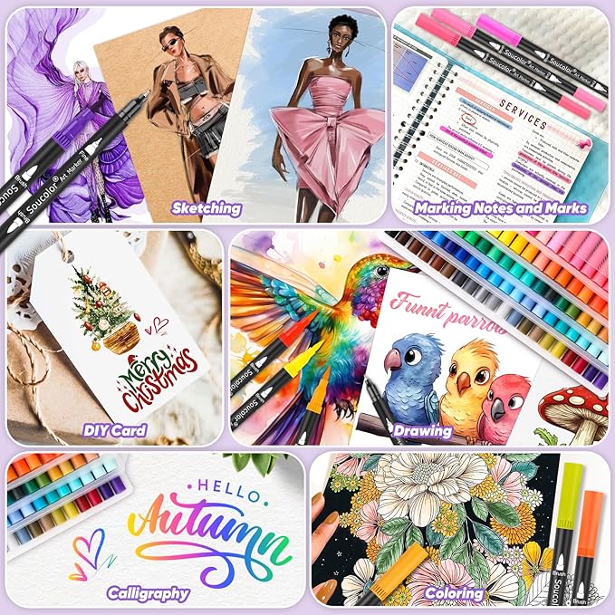 Soucolor Gifts for Teen Girls, Aesthetic Cute Preppy Stuff School Supplies, Teen Girl Gifts, Art Kits for Girls Ages 6-14, 100 Colors Dual Tip (Brush and Fine Point) Markers Pens for Mothers Day Gift-DeskLoop Office
