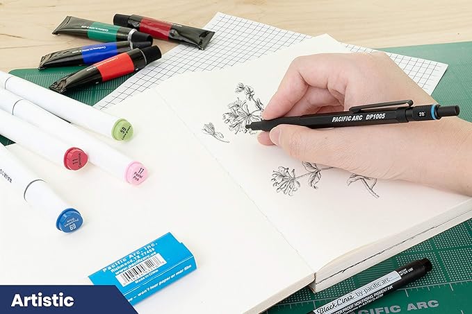 Pacific Arc Chromagraph Metal Mechanical Pencil .5 mm Black Barrel Mechanical Pencil with Built In Lead Pencil Grade Indicator, Lead Pencil Holder for Drafting, Sketching, and Drawing-DeskLoop Office