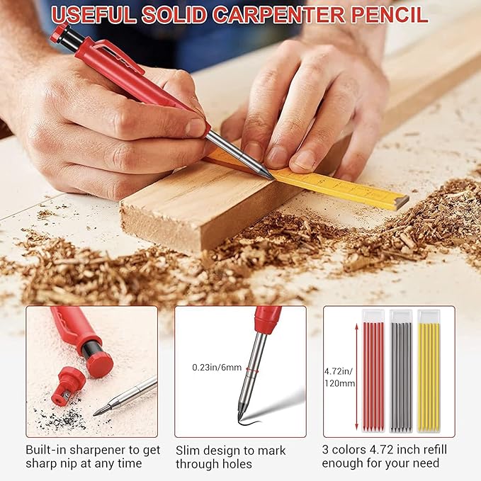 Gegong 24 Pieces 2.8 mm Diameter Solid Carpenter Pencil Set Pencil Refills for Carpenter Carpenter Marker Woodworking Mechanical Pencil (Red Refill)-DeskLoop Office