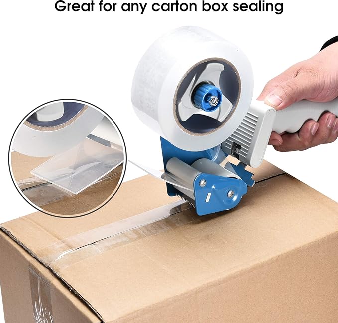 Packing Tape Dispenser Gun (4 Packs) Pacific Mailer 2 Inch Tape Gun Dispenser with 2 Inch Carton Packing Tape, Lightweight Industrial Side Loading Tape Dispenser - Blue-DeskLoop Office