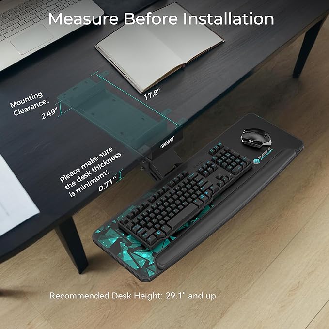 EUREKA ERGONOMIC Height Adjustable Mouse & Keyboard Tray Under Desk, 28x10'' Large Slide Out Swivel Tilt Computer Keyboard Drawer with Mouse Pad for Gaming Home Office Desk, Dual Mount-DeskLoop Office