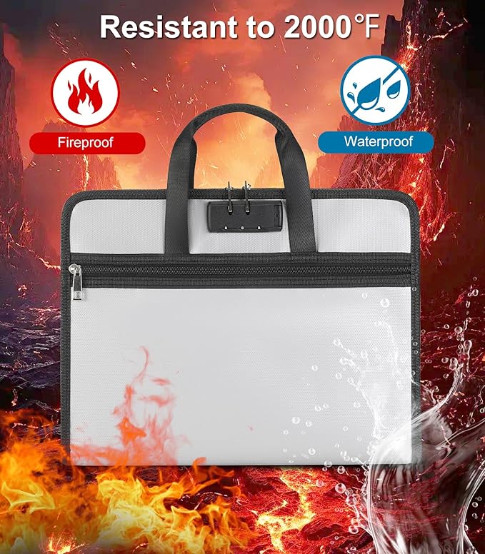 Accordion File Organizer with Lock, Fireproof, Letter/A4-Size Expanding File Folder with Tabs, 13 Pockets Important Document Organizer with Handle, Portable Paperwork Business Organizer, Silver-DeskLoop Office