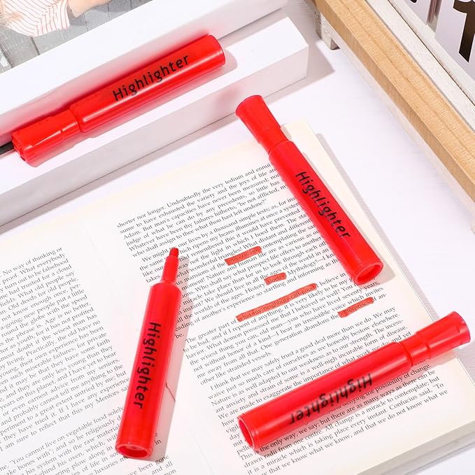 Qilery 30 Pack Highlighters Bulk, Tank Style Chisel Tip Highlighters Markers Quick Drying for Kids and Adult Coloring, Classroom Home Office School Supplies (Red)-DeskLoop Office