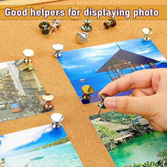 Outus 100 Pcs Giant Push Pins Large Thumb Tacks Plastic Heads 1 Inch Jumbo Push Pins for Cork Board Map Posters Office School(Gold, Silver, Bronze, Rose Gold, Gray)-DeskLoop Office