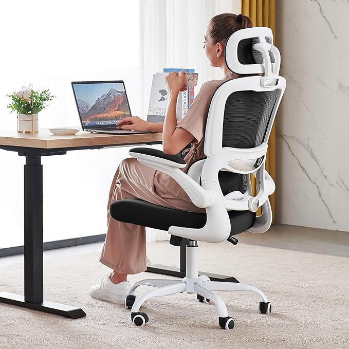 TRALT Office Chair Ergonomic Desk Chair, 330 LBS Home Mesh Office Desk Chairs with Wheels, Comfortable Gaming Chair, High Back Office Chair for Long Hours (Black & White)-DeskLoop Office