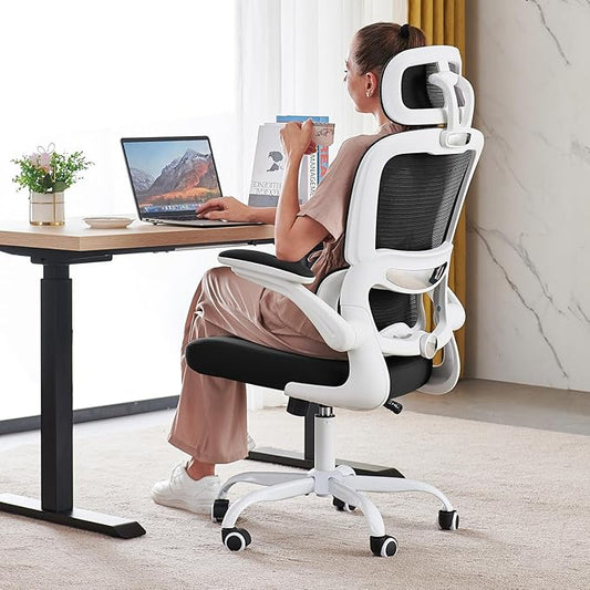 TRALT Office Chair Ergonomic Desk Chair, 330 LBS Home Mesh Office Desk Chairs with Wheels, Comfortable Gaming Chair, High Back Office Chair for Long Hours (Black & White)-DeskLoop Office